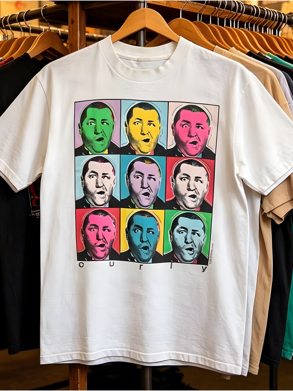 Vintage Three Stooges Curly 1990 Warhol Style Pop Art Changes T-Shirt